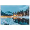 Winterlandschap - Natuur - Huis - Bergen - Sneeuw poster papier klein -3d