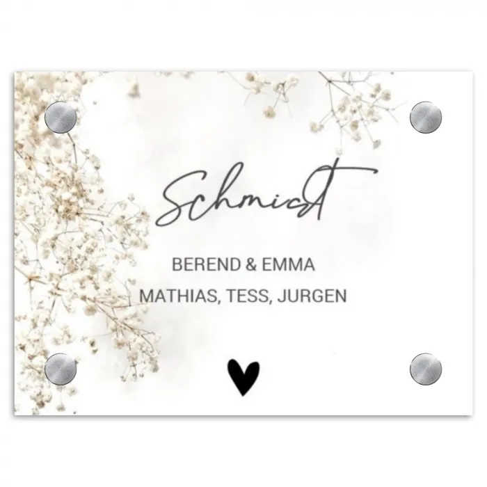 Wit met bloementakjes - Sierlijk Naambord Rechthoek middel -3d