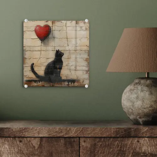 Street art - Kat - Ballon - Graffiti - Banksy plexiglas 5mm klein -sfeer3