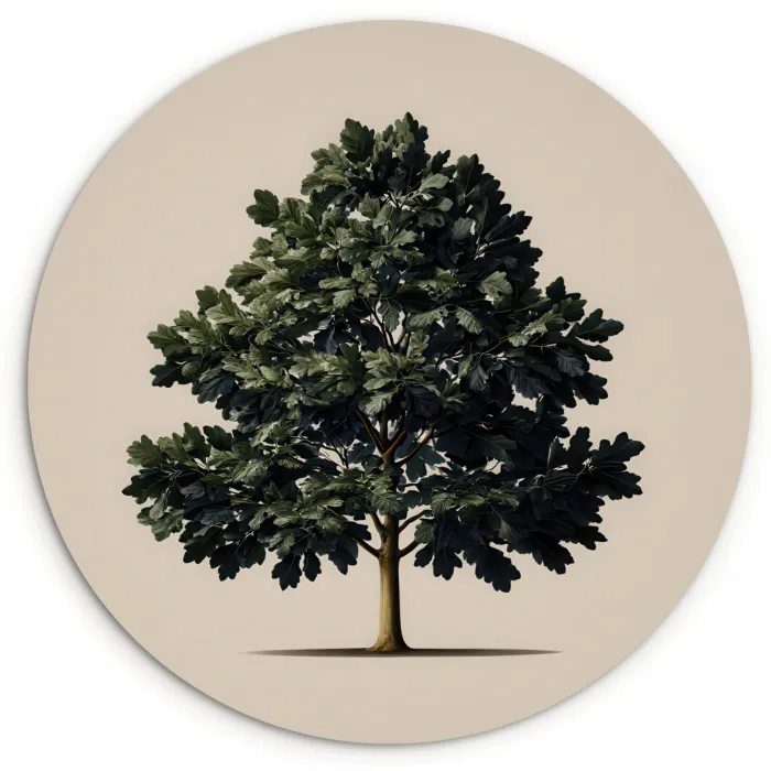 Eikenboom - Schaduw - Egaal Wandcirkel kunststof plaat 5mm dik klein -3d