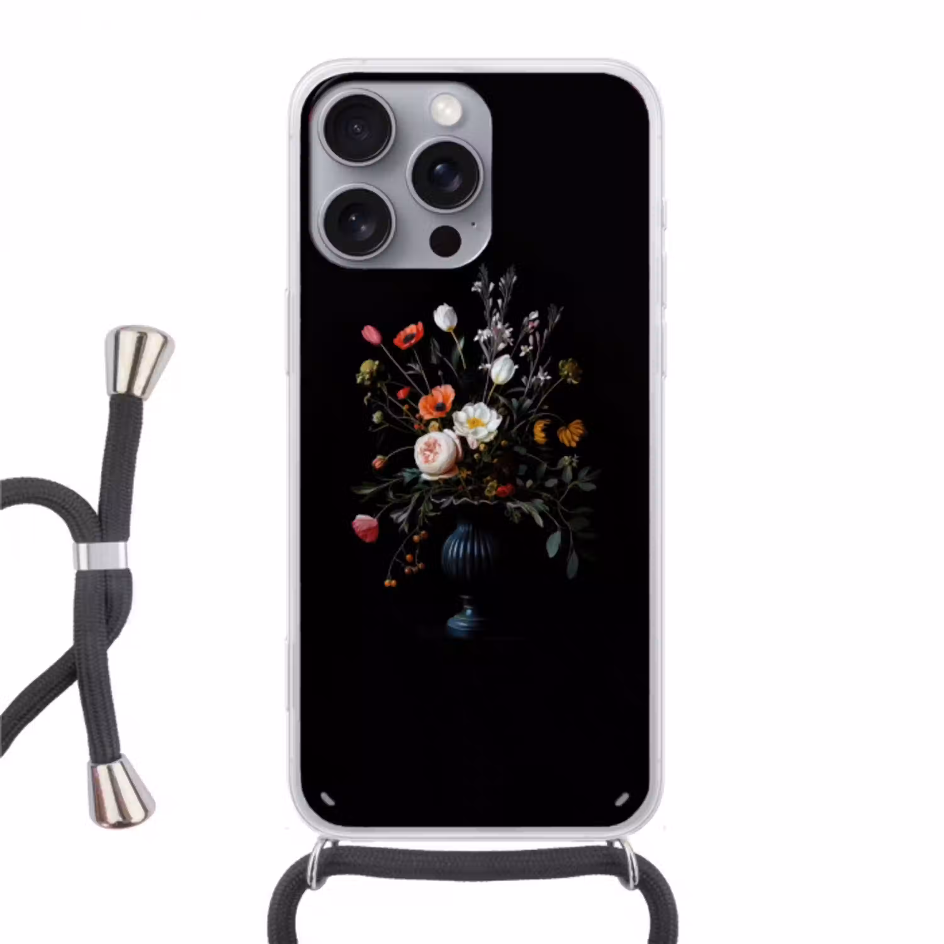 Bloemstuk - Vaas - Zwart Hoesje iPhone 16 Pro Max met koord klein -3d