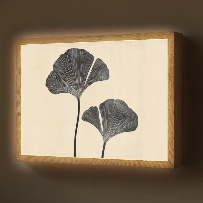 Bladeren - Minimalistisch - Zwart Light Box met batterij (Wandlamp) middel -z3d_website
