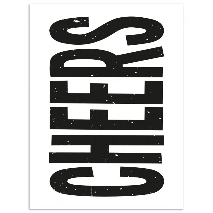 Retro - Cheers - Zwart - Decoratie poster papier klein -3d