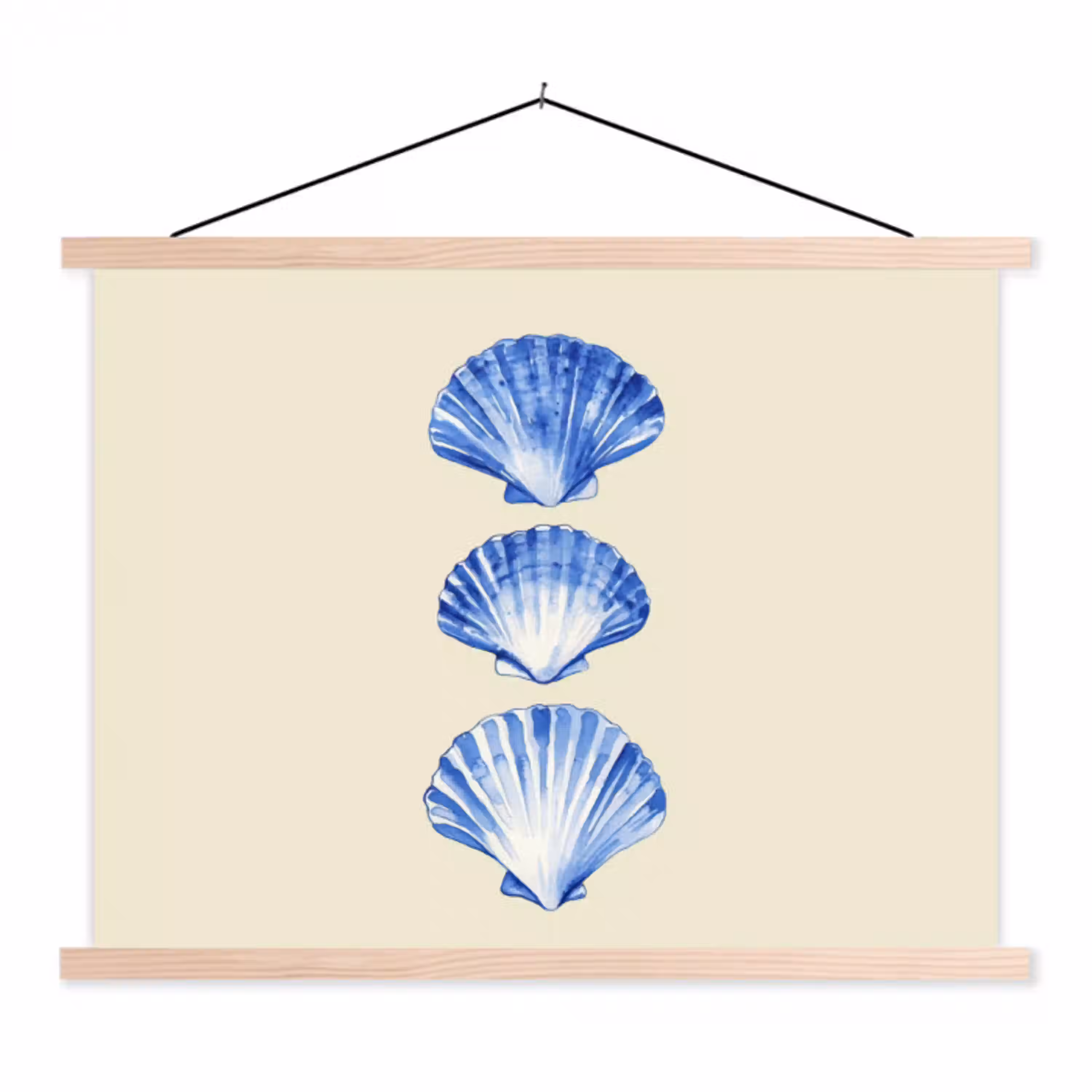 Schelpen - Blauw - Beige textielposter latten blank klein -3d