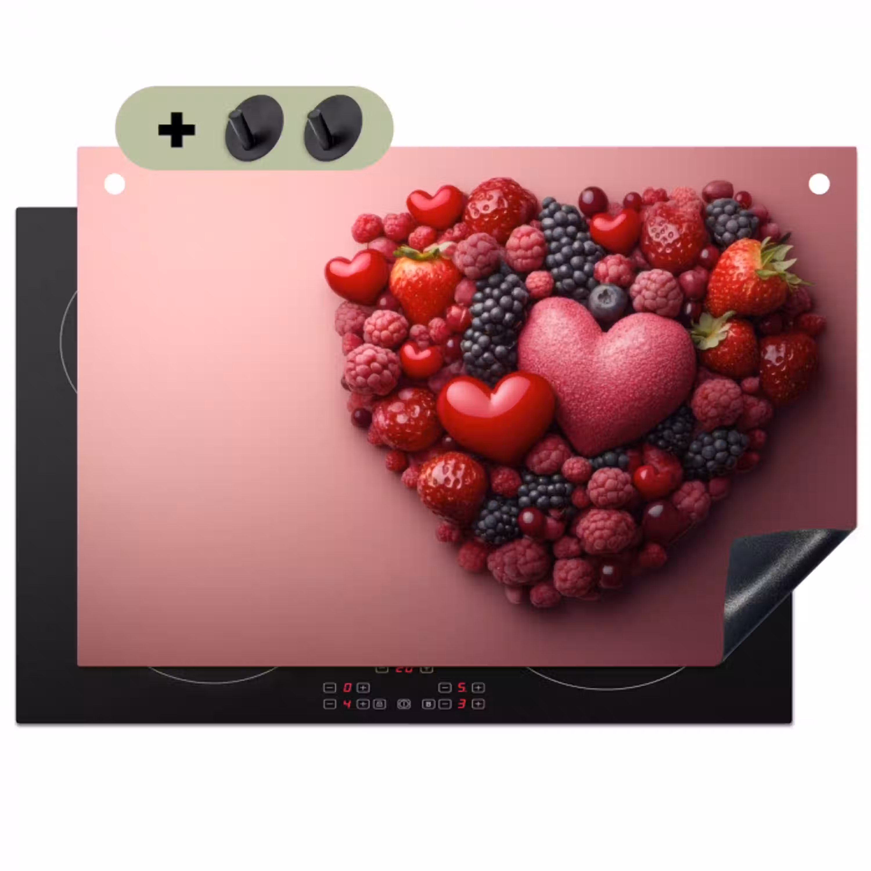 Fruit - Hartjes - Aardbeien - Frambozen - Bosbessen Inductie beschemer met haakjes klein -3d