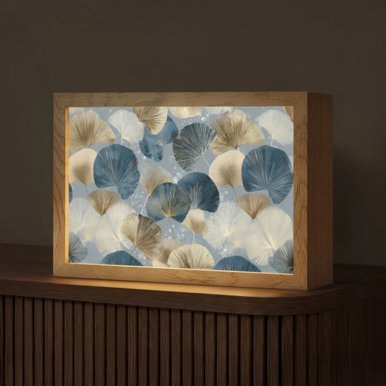 Bladeren - Abstract - Goud - Blauw Light Box met kabel (Tafellamp) klein -z3d_website