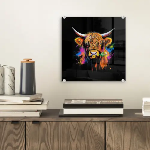 Schotse Hooglander - Graffiti - Kleurrijk - Bloem - Dieren plexiglas 5mm klein -sfeer1