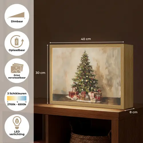 Kerstboom - Versierd - Kleurrijk Light Box met batterij (Wandlamp) middel -USP_websiteoverzichtNL