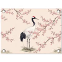 Aziatisch - Kraanvogel - Beige tuinposter los doek klein -3d