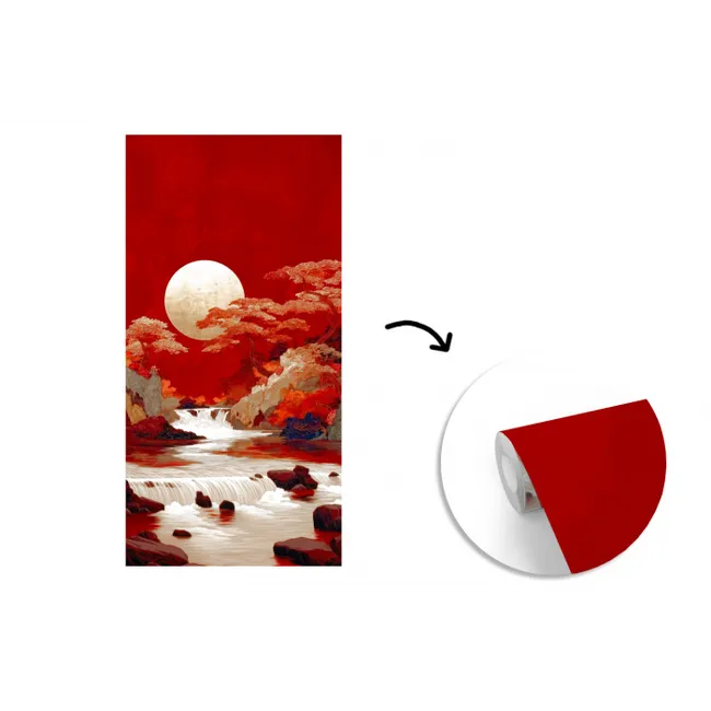 Volle maan - Landschap - Waterval fotobehang vinyl groot -3d