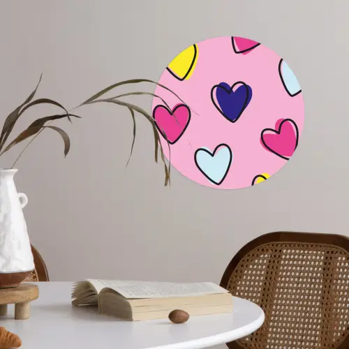 Hartjes - Valentijn - Patroon - Kleurrijk Wandcirkel behangsticker klein -sfeer3