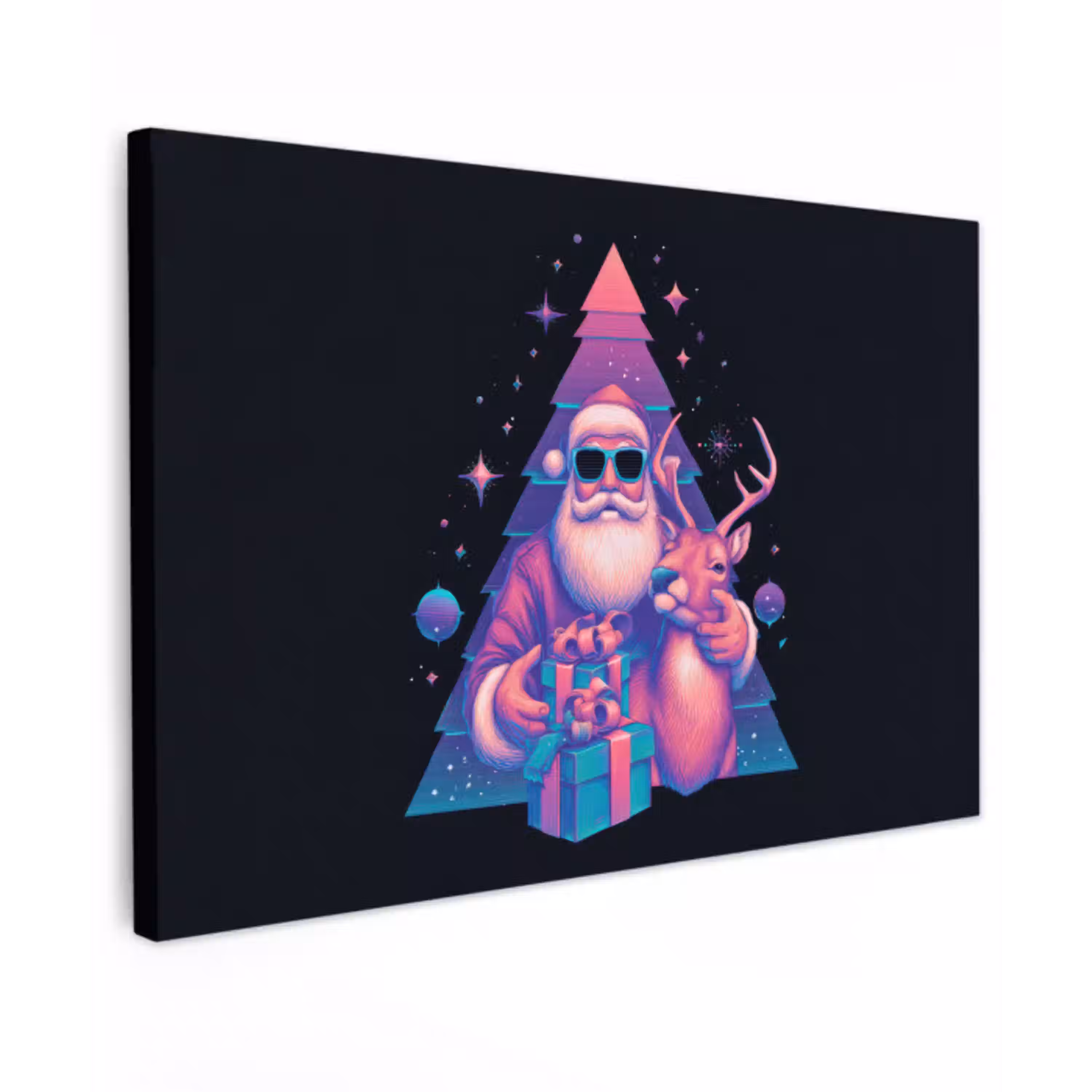 Retro - Kerstman - Rendieren - Kerstboom canvas 2cm klein -z3d