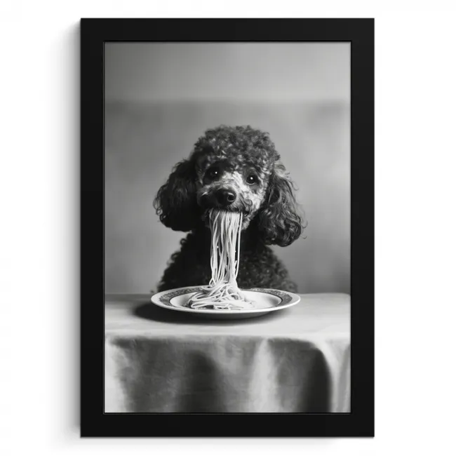 Poedel - Hond - Zwart - Wit - Schattig - Pasta KitchenYeah - Keuken - Fotolijst klein -3d