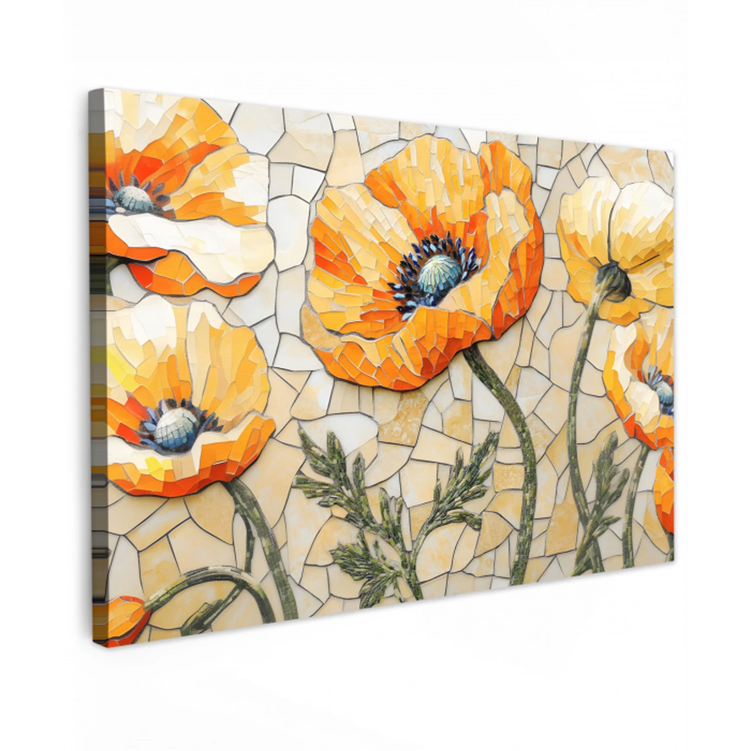 Klaprozen - Oranje - Mozaïek - Bladeren canvas 2cm klein -z3d