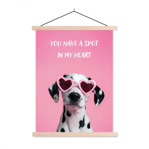 Hartjes - Hond - Valentijn - Roze textielposter latten blank klein -3d