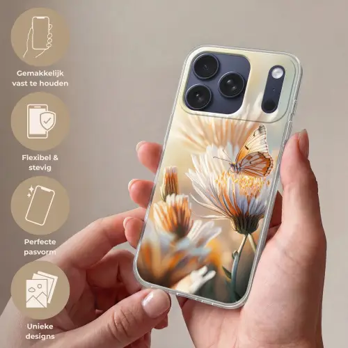 Vlinder - Bloem - Oranje Telefoonhoesje iPhone 17 Pro klein -sfeer3_NL