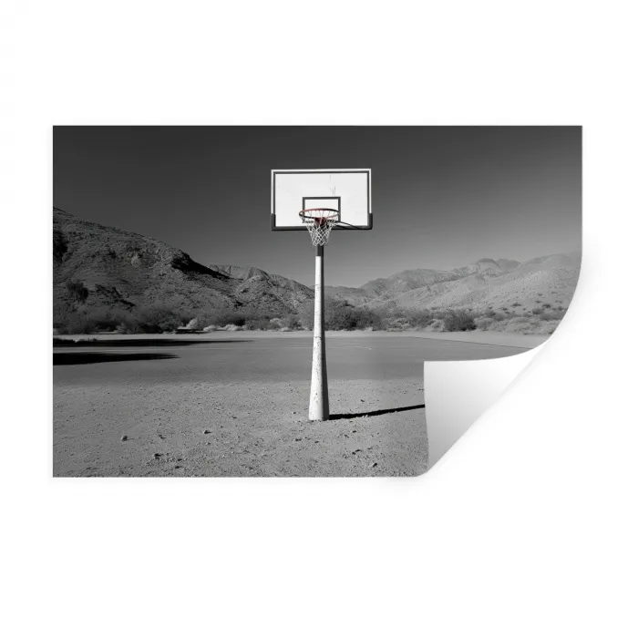 Basketbalpaal - Landschap - Zand - Wit Muursticker klein -3d