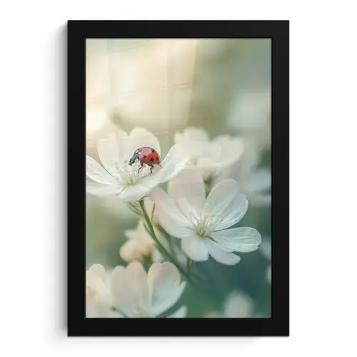 Lieveheersbeestje - Bloemen - Wit fotolijst zwart zonder passe partout klein -3d