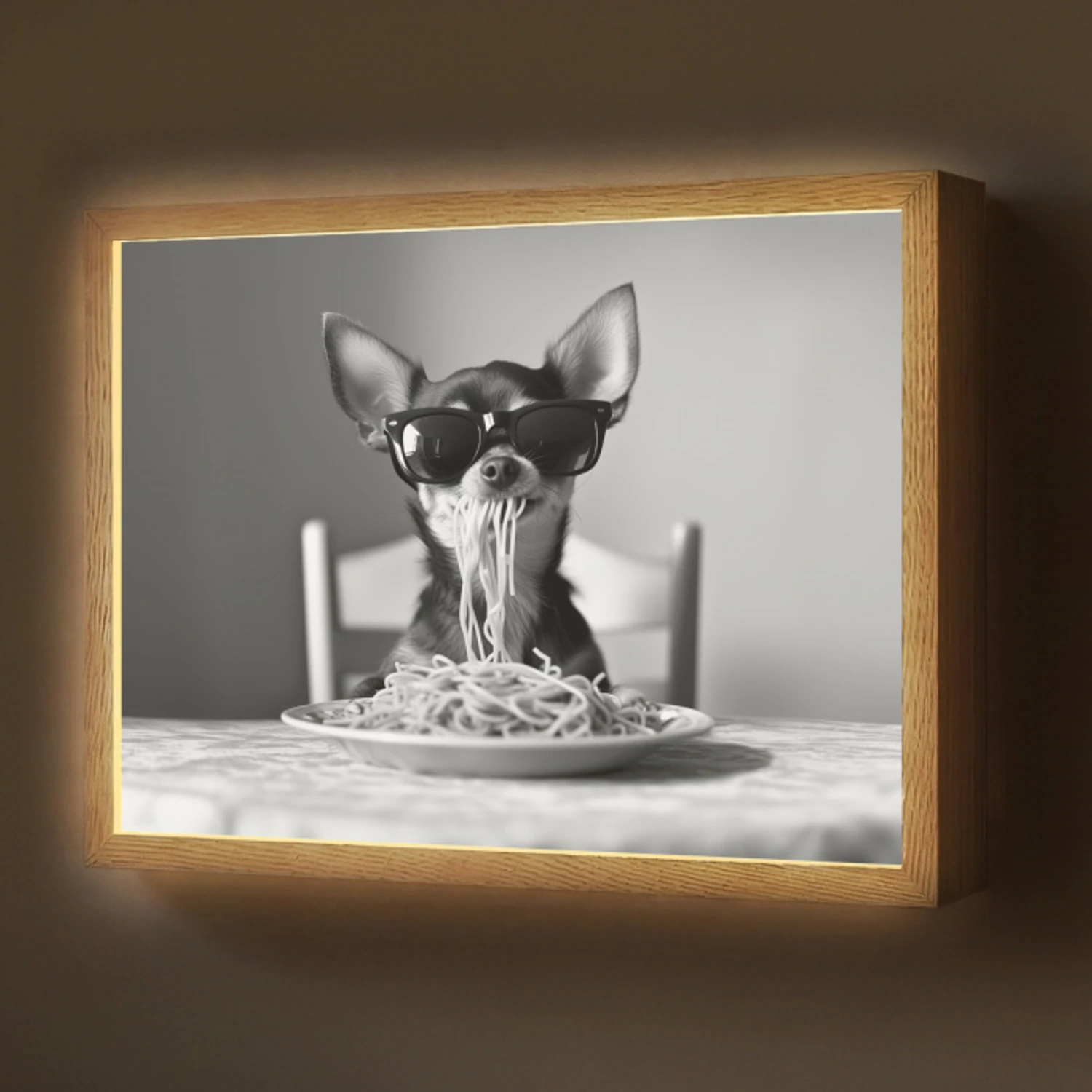 Chihuahua - Hond - Zonnebril - Humoristisch - Zwart - Wit - Spaghetti Light Box met batterij (Wandlamp) middel -z3d_website