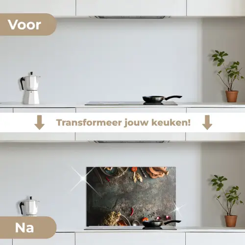 Marmer - Groente - Herfst - Pompoen - Rustiek - Kruiden keuken achterwand spatscherm klein -voor_na_NL