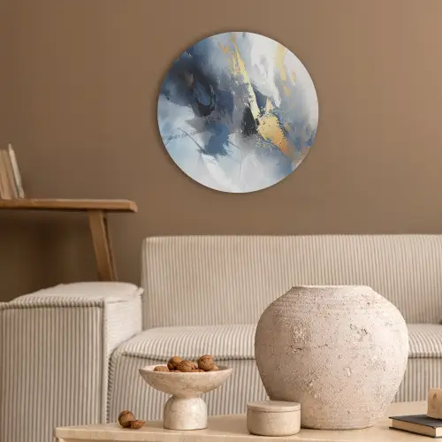 Blauw - Modern - Marmer - Abstract - Goud Akoestische PET Vilt - Rond klein -sfeer1