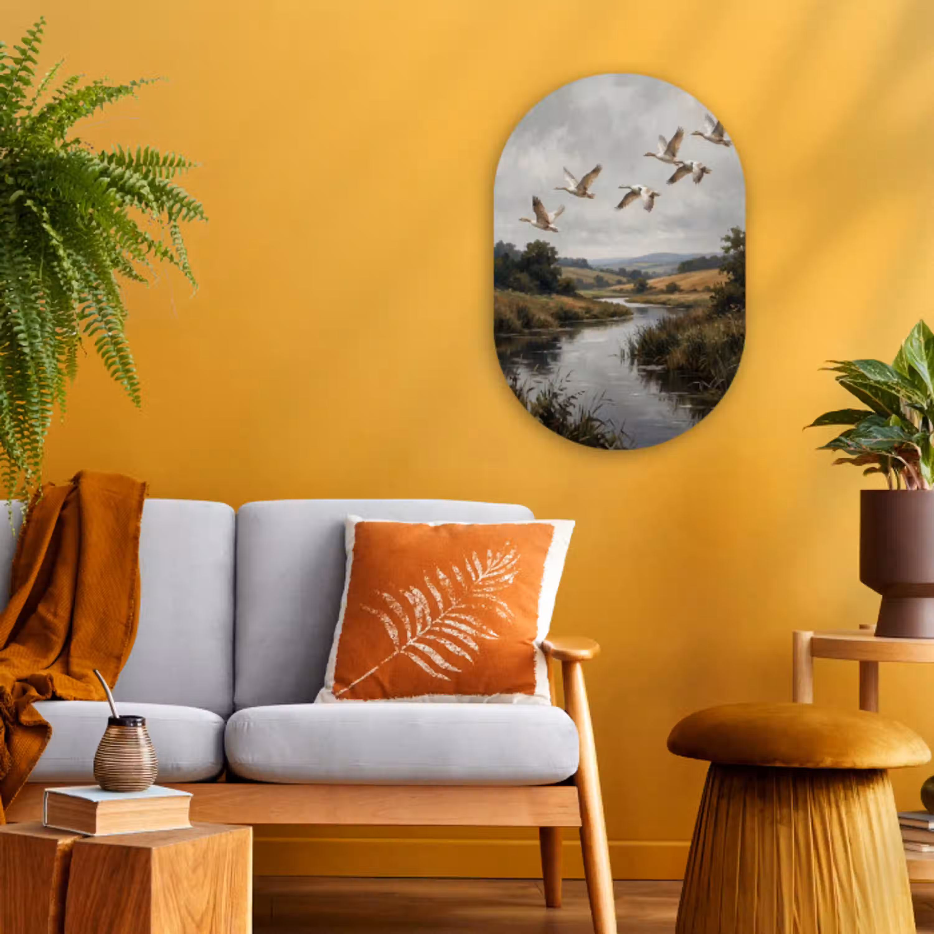 Eenden - Rivier - Landschap - Vlucht - Nostalgisch Wandcirkel Ovaal Forex klein -sfeer4