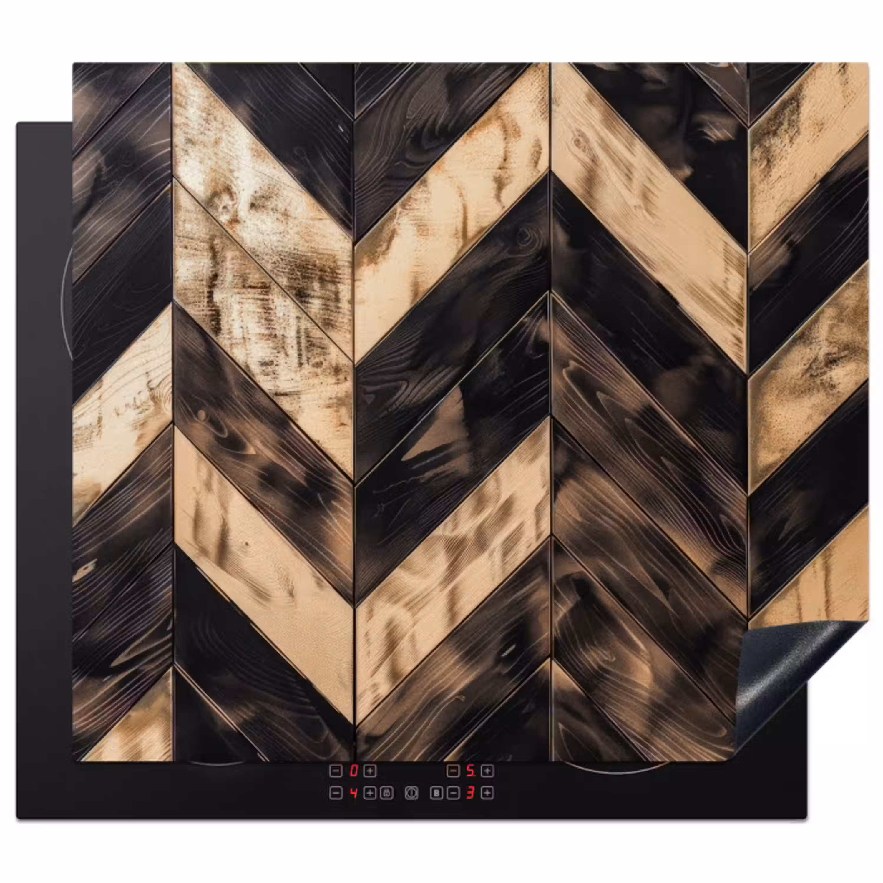Geometrisch Houtmozaïek Inductie beschermer vinyl 3mm middel -3d