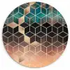 Abstract - Kubus - Goud - Patronen - Luxe Wandcirkel kunststof plaat 5mm dik klein -3d