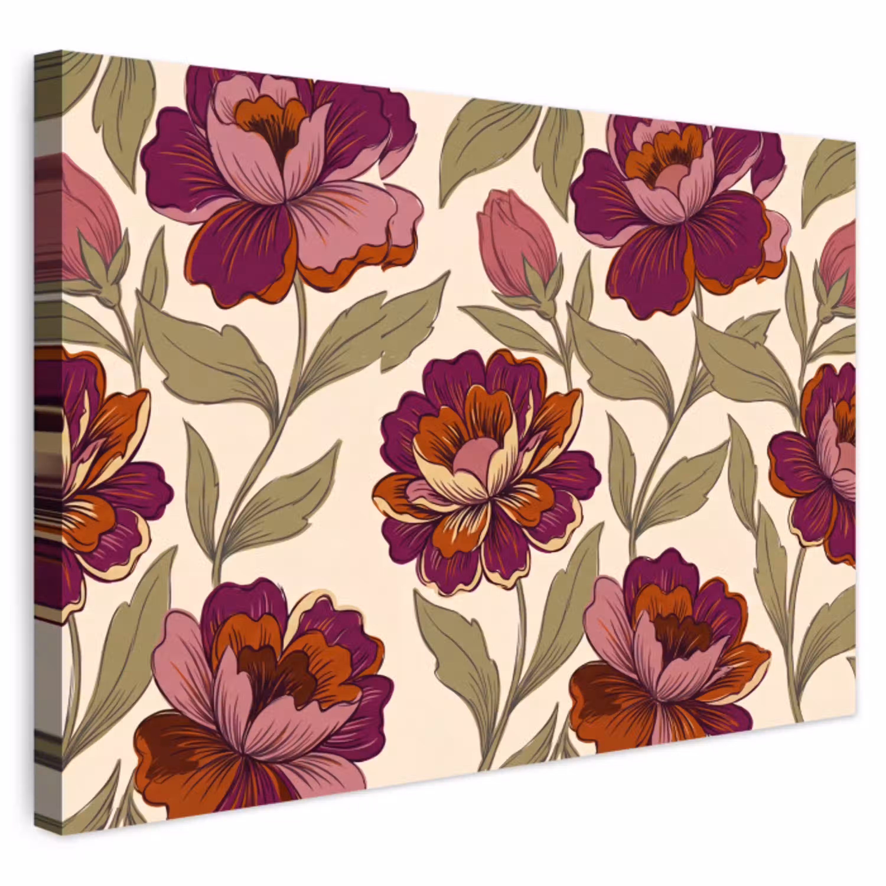 Bloemen - Patroon - Natuur - Modern - Paars Tuinposter op houten frame 2 cm dik klein -3d