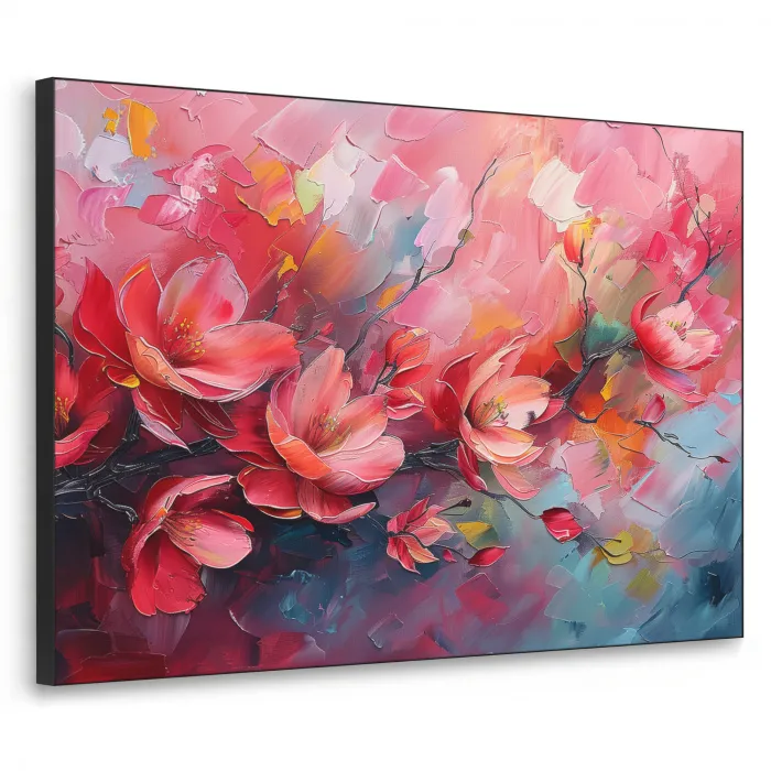 Bloemen - Roze - Natuur- Kunst - Abstract Textielframe zwart klein -3d