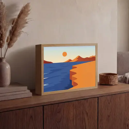Landschap - Bergen - Zon - Zee Light Box met batterij (Wandlamp) middel -sfeer2