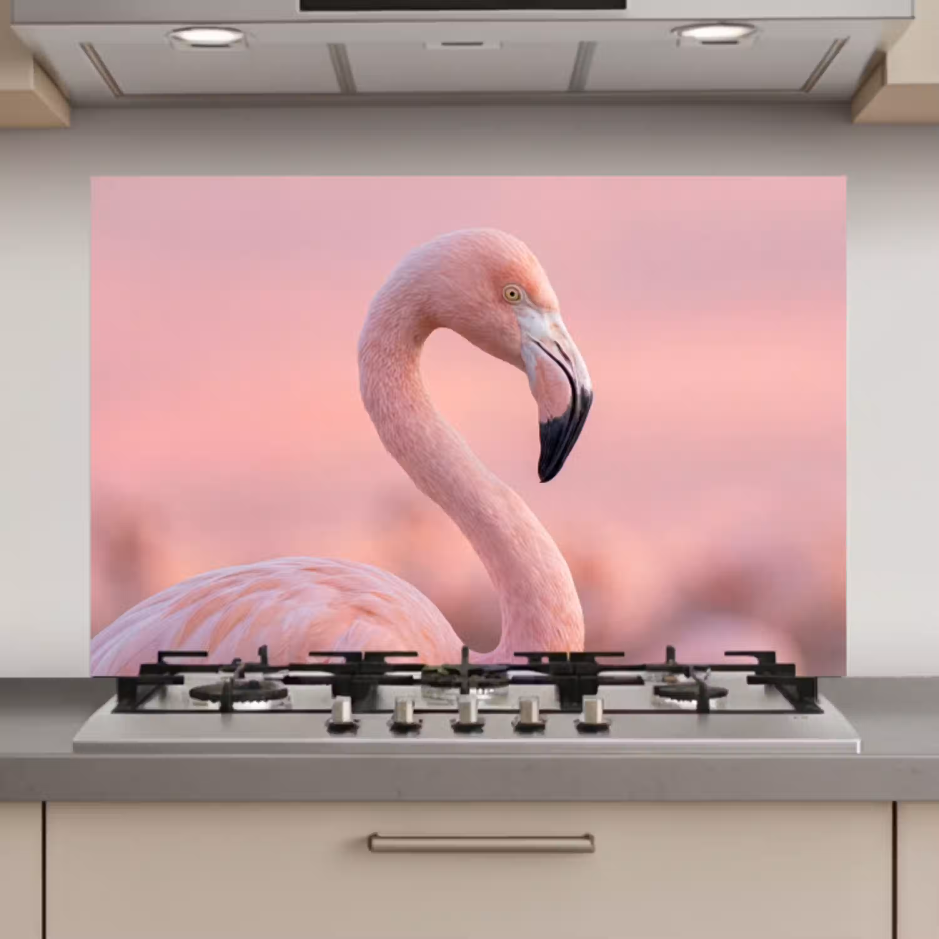 Flamingo - Portret - Roze keuken achterwand spatscherm klein -3d_website
