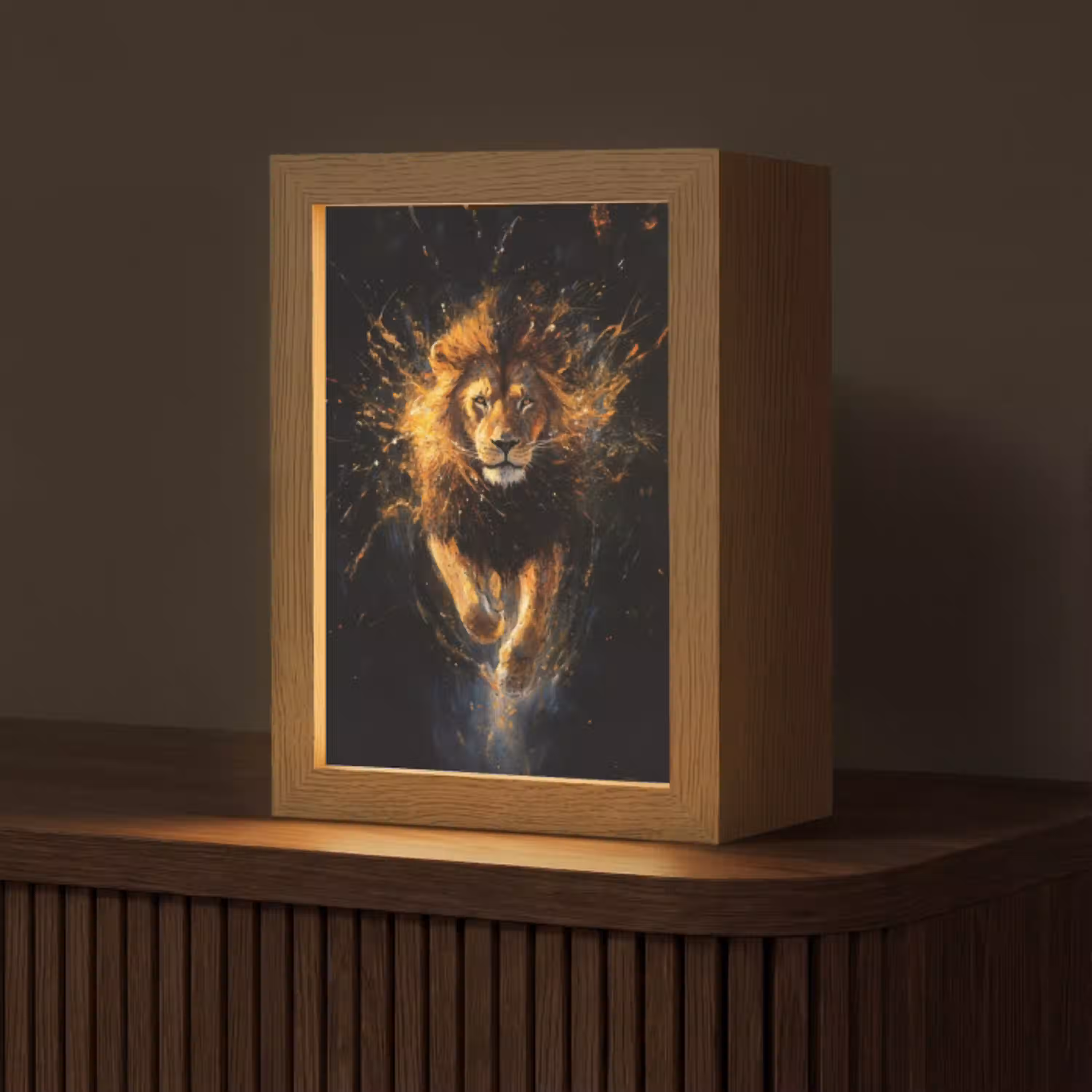 Leeuw - Zwart - Oranje - Verf Light Box met kabel (Tafellamp) klein -z3d_website