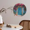 Deur - Hout - Bloemen - Blauw Akoestische PET Vilt - Rond klein -sfeer3