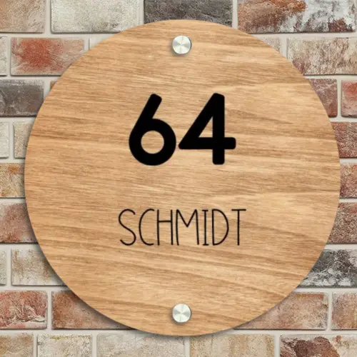 Licht hout - Modern Naambord Rond klein -sfeer2