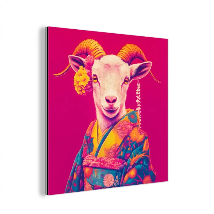 Geit - Hoorns - Kimono - Kleurrijk aluminium wit klein -3d