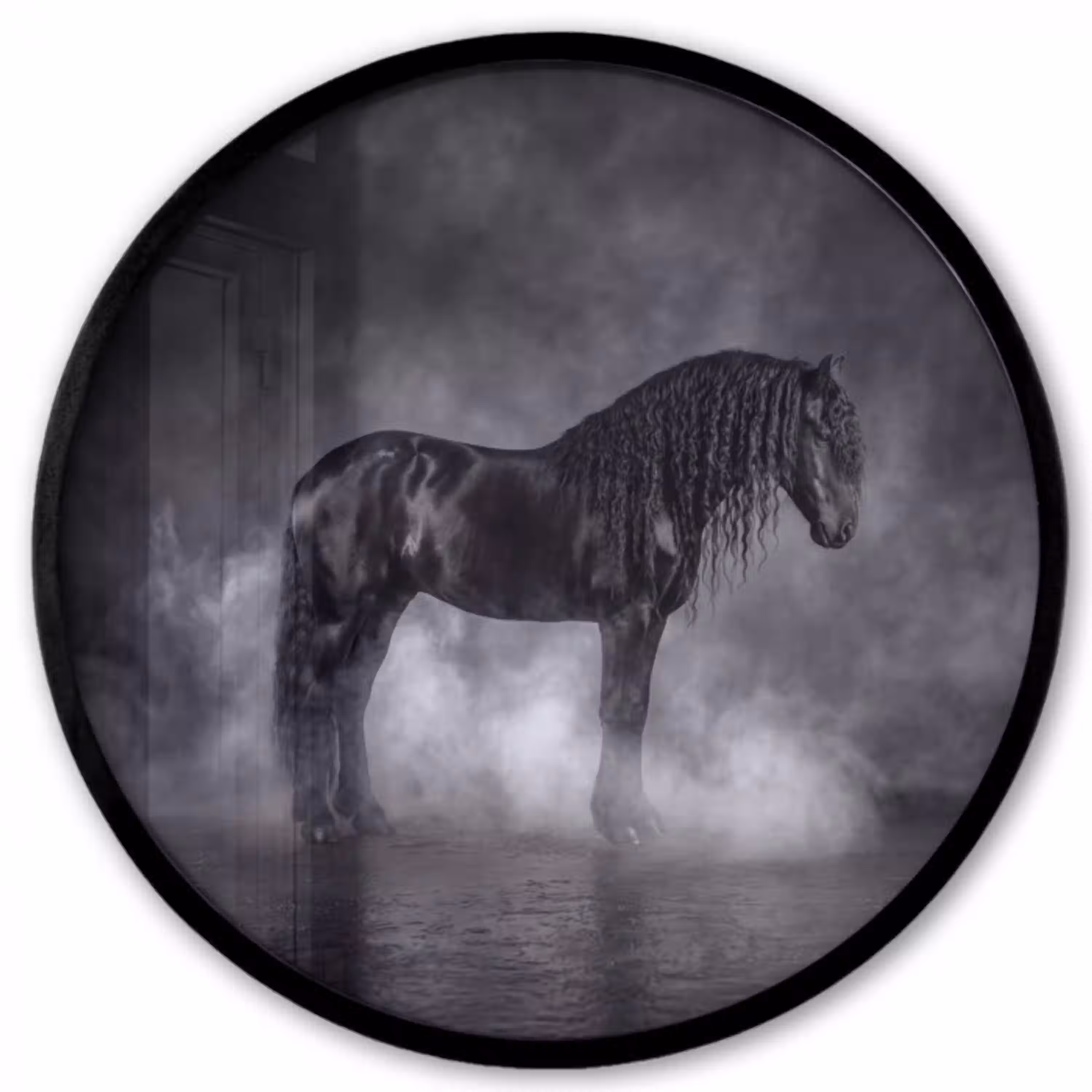 Paard - Magisch - Zwart Fotolijst rond zonder passe partout klein -3d