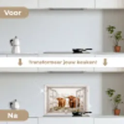 Doorkijk - Schotse hooglander - Dieren keuken achterwand spatscherm klein -voor_na_NL