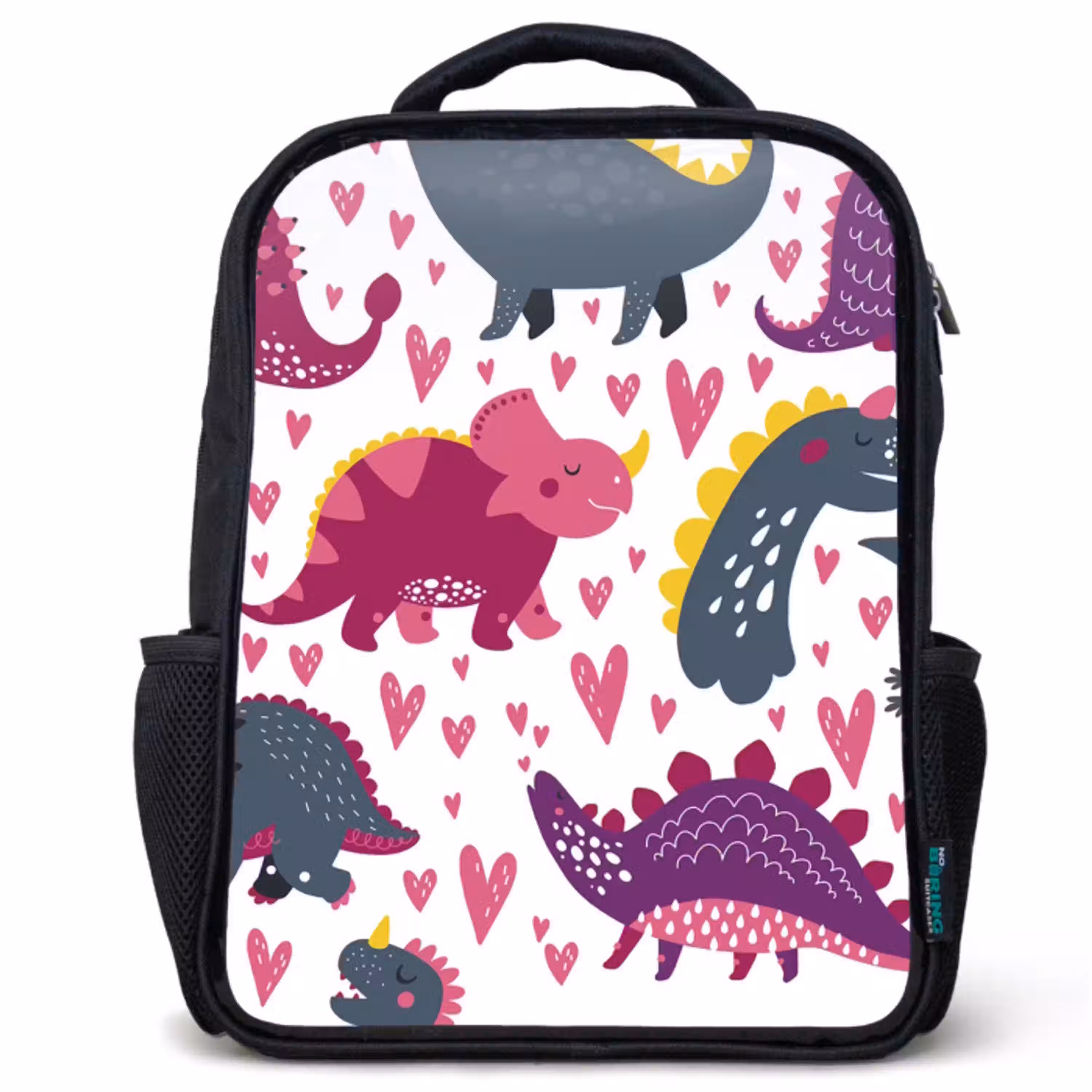 Dino - Hart - Patronen - Roze - Meisjes - Dinosaurus Rugzak - Zwart middel -3d