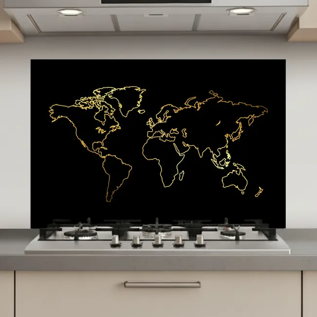 Gouden wereldkaart op een zwarte achtergrond keuken achterwand spatscherm klein -3d_website