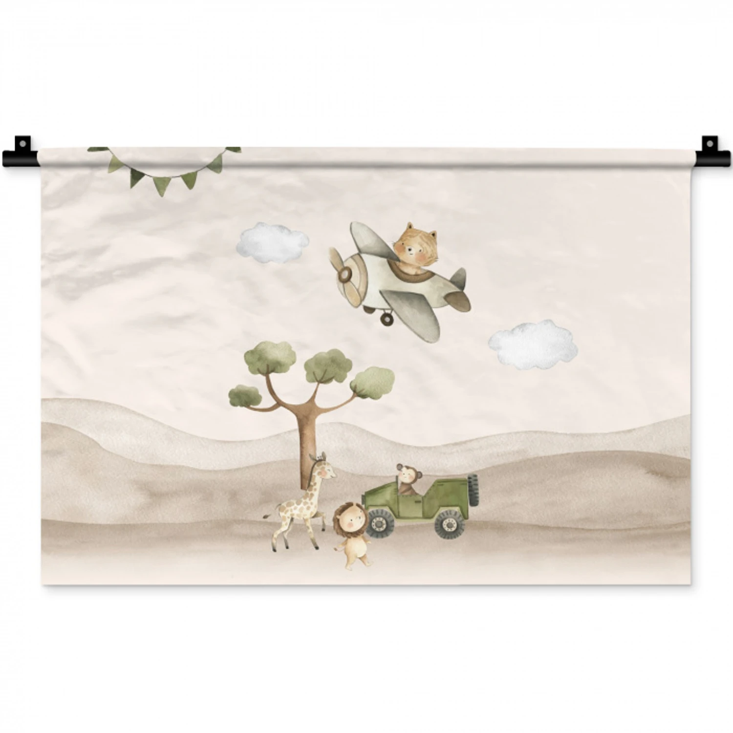 Wilde dieren - Safari - Pastel kleuren - Watercolor - Vliegtuig Wandkleed katoen klein -zz3d