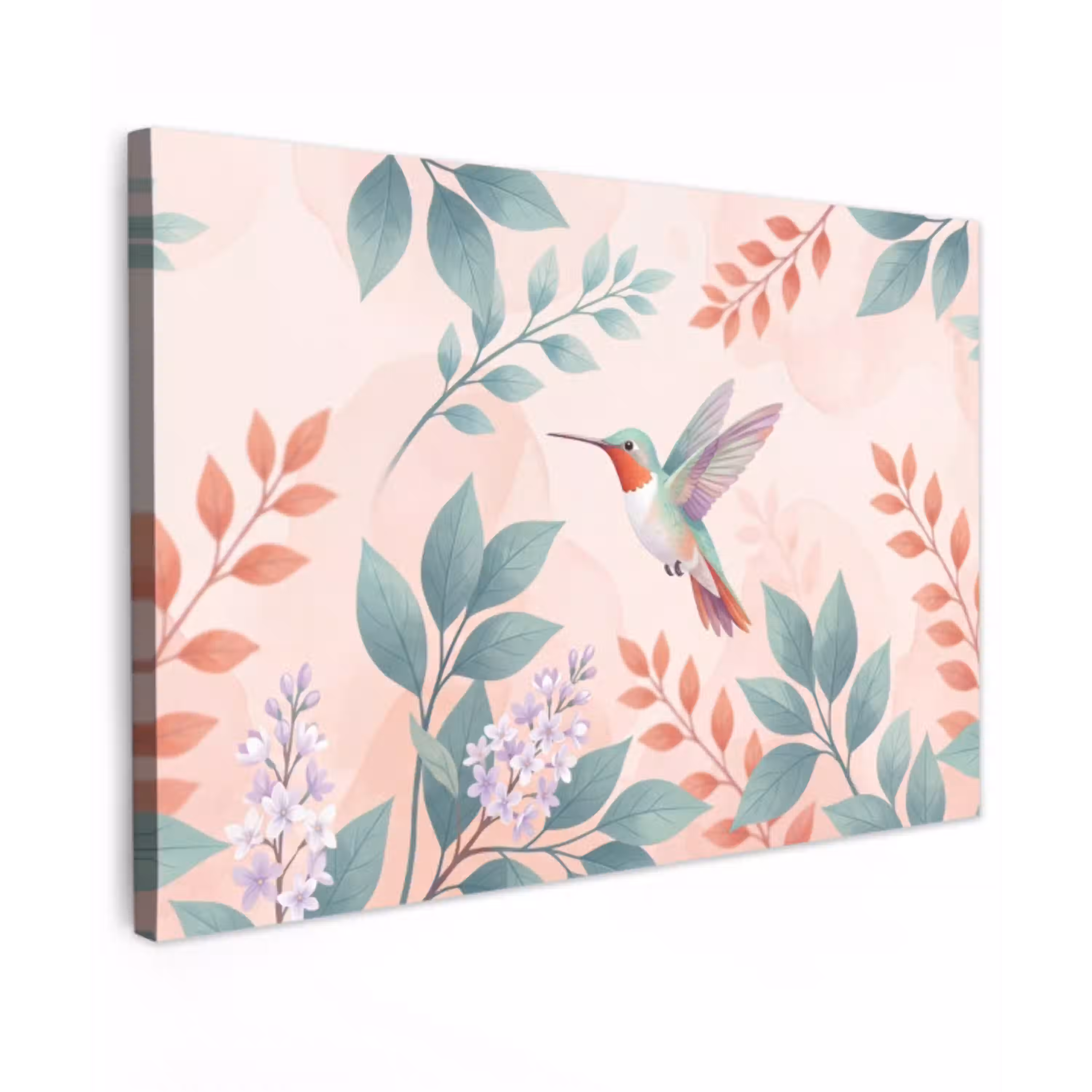 Kolibrie - Vliegen - Natuur - Illustratie - Kleurrijk Tuinposter op houten frame 2 cm dik klein -3d