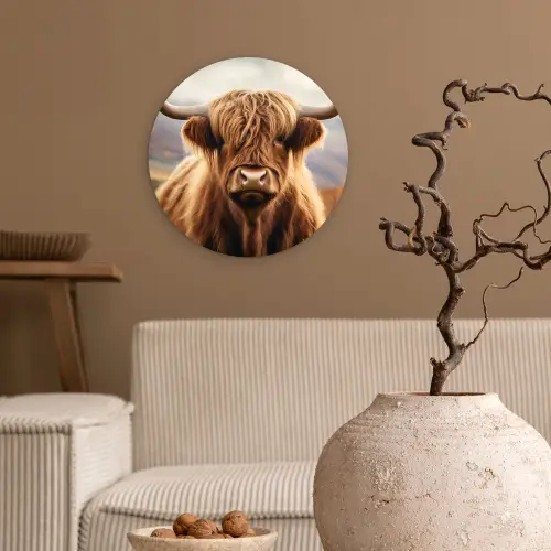 Schotse hooglander - Landschap - Dier Wandcirkel kunststof plaat 5mm dik klein -sfeer1