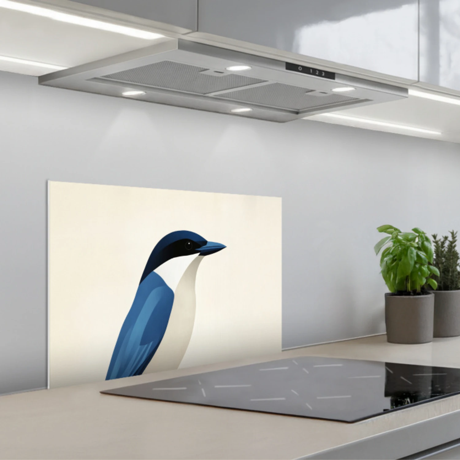 Illustratie - Blauw - Vogel keuken achterwand spatscherm klein -3d_schuin