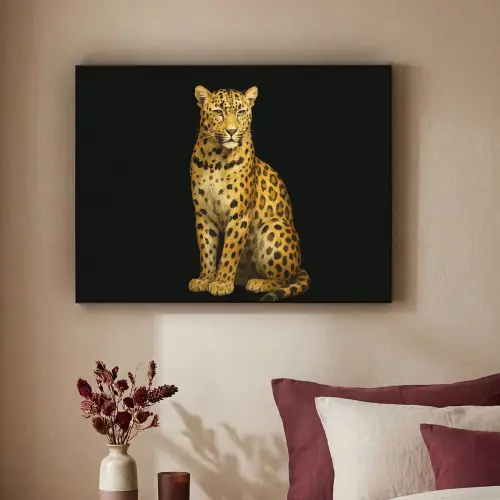 Panter - Realistisch - Bruin Textielframe zwart klein -sfeer1