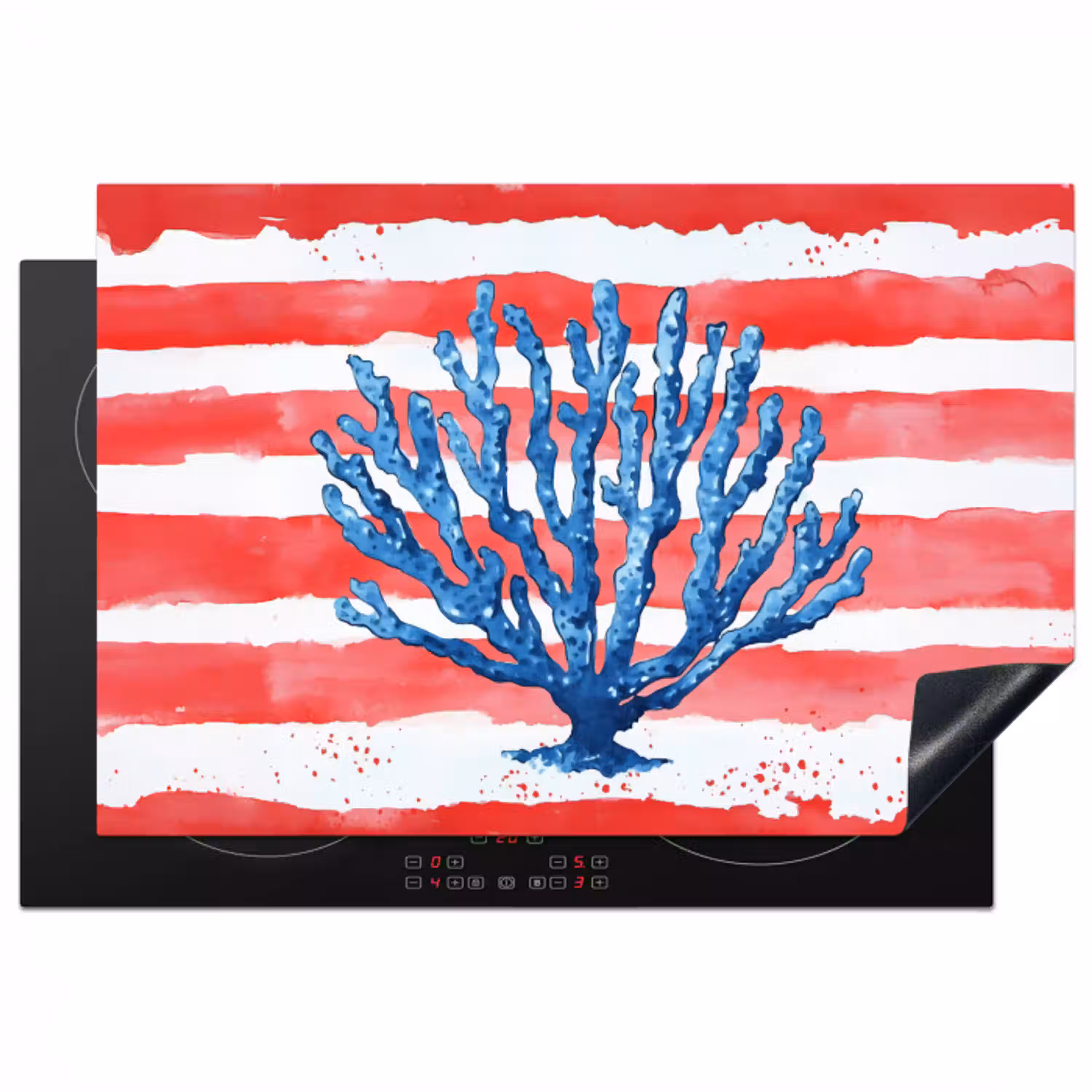Koraal - Verfstructuur - Rood - Blauw Inductie beschermer vinyl 3mm klein -3d