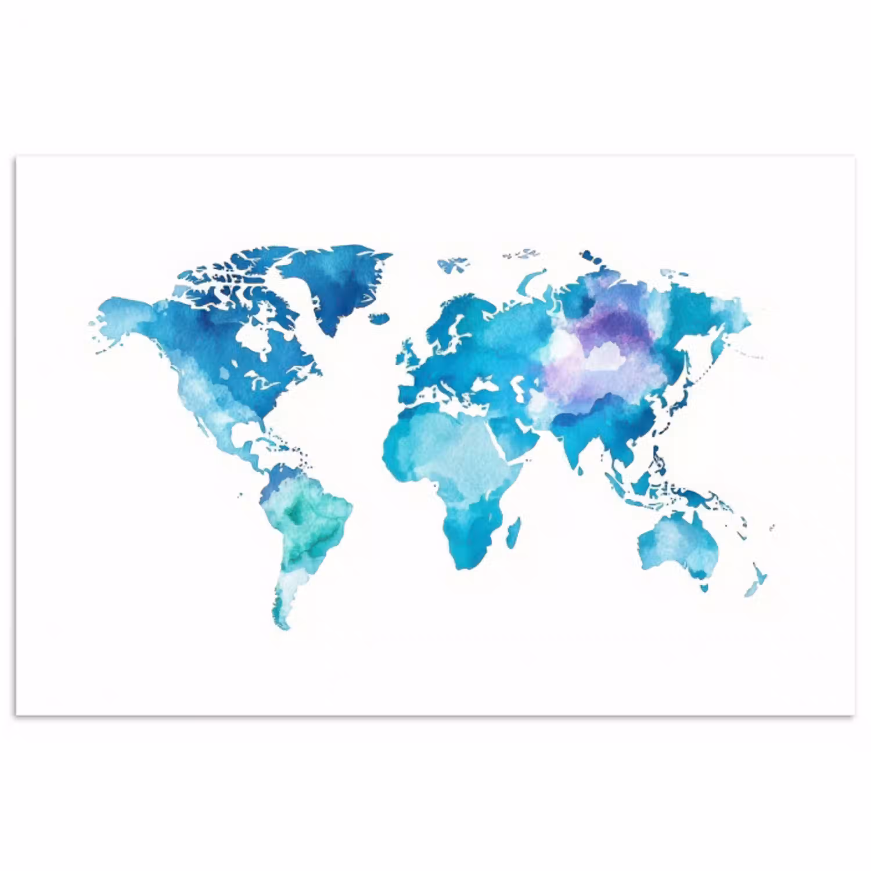 Wereldkaart - Verf - Blauw - Paars poster papier klein -3d