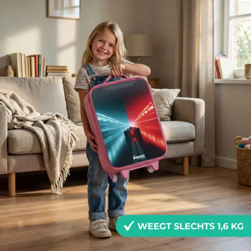 Baan - Raceauto - Neon - Rood Kinderkoffer - Roze klein -sfeer2_NL