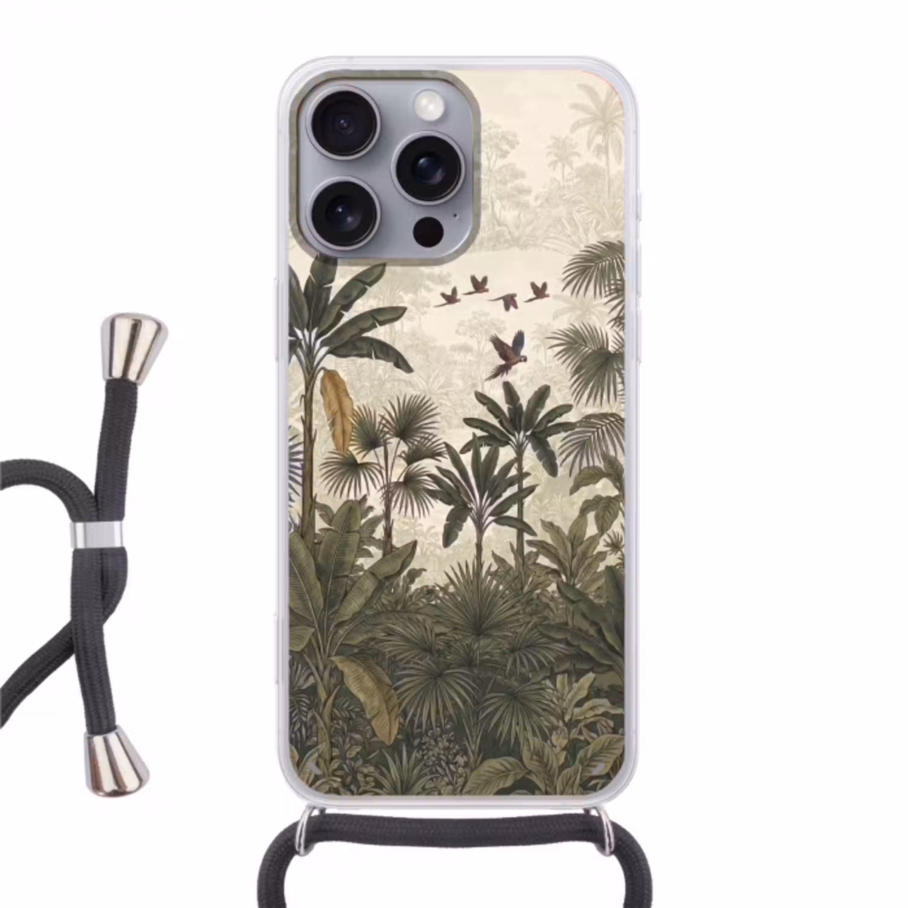 Papagaaien - Jungle - Tropisch - Green Hoesje iPhone 16 Pro Max met koord klein -3d