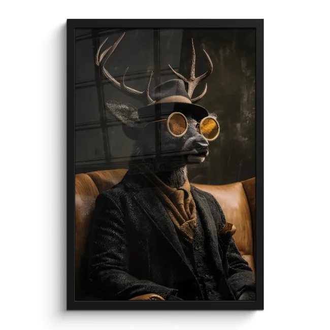 Poster met lijst - Hert - Zonnebril - Zwart - Pak